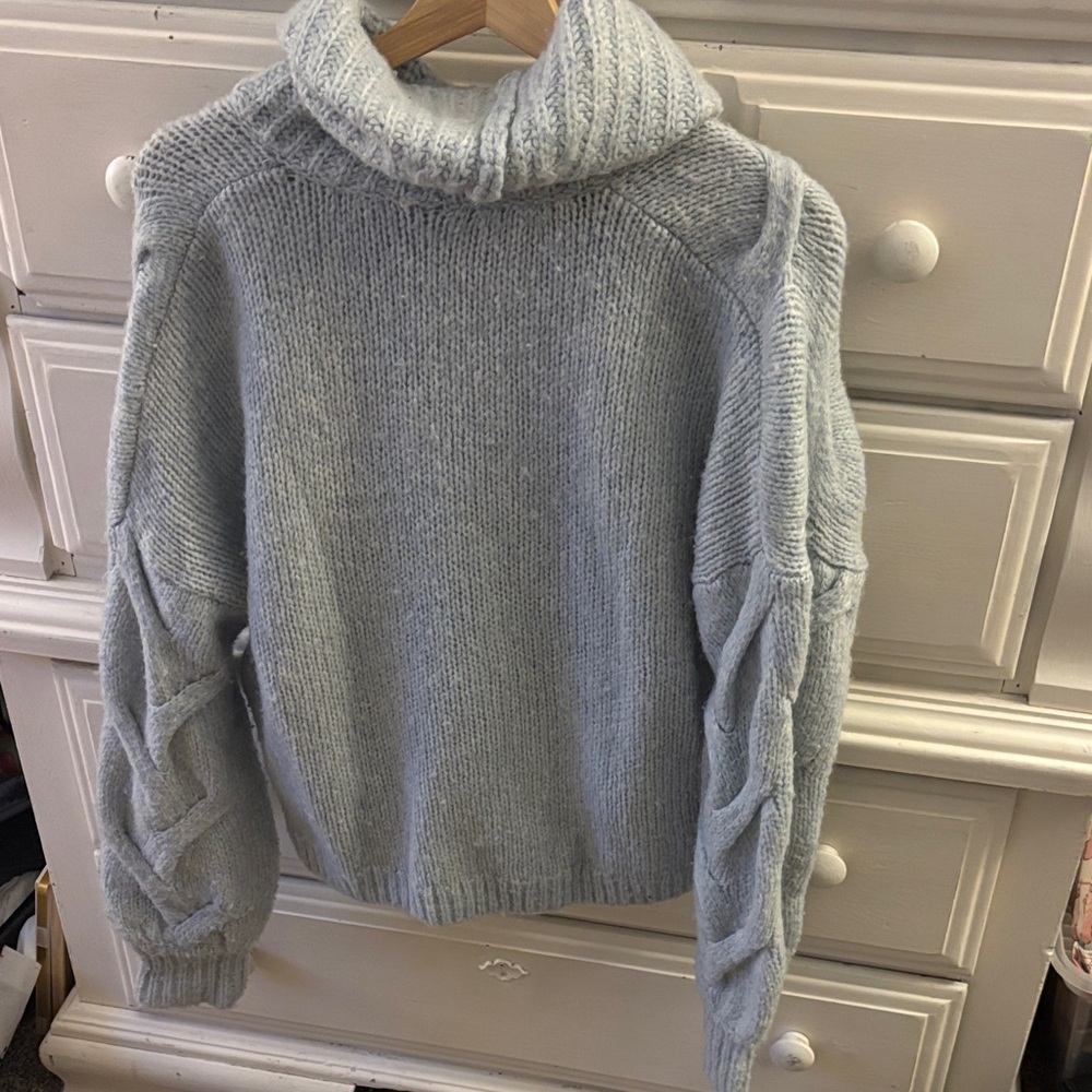Madewell Somervell Modern Cable Turtleneck Sweater in Heather iceberg - Picture 6 of 7